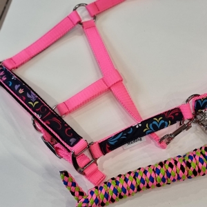 Mustang kantar z uwiązem Verona flower neon