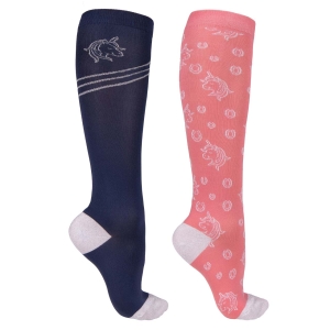 QHP Podkolanówki jeździeckie Jaily (2-pack) Evening blue/pink
